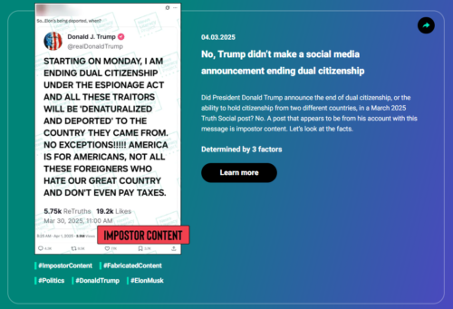A Rumorguard article about Trump